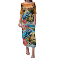 Cayman Islands Puletasi Iguanas And Parrot Hisbius Flower - Wonder Print Shop