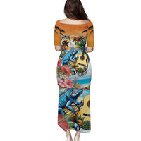 Cayman Islands Puletasi Iguanas And Parrot Hisbius Flower - Wonder Print Shop