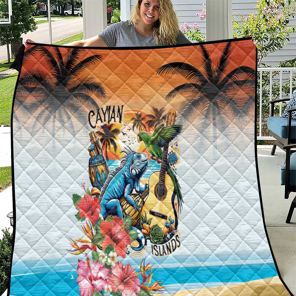 Cayman Islands Quilt Iguanas And Parrot Hisbius Flower - Wonder Print Shop