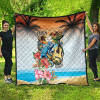 Cayman Islands Quilt Iguanas And Parrot Hisbius Flower - Wonder Print Shop