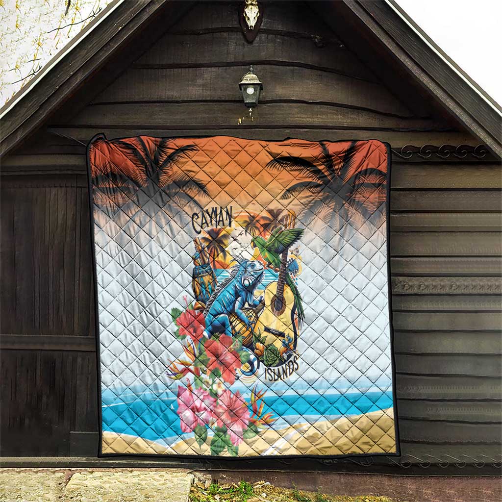 Cayman Islands Quilt Iguanas And Parrot Hisbius Flower - Wonder Print Shop