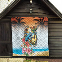 Cayman Islands Quilt Iguanas And Parrot Hisbius Flower - Wonder Print Shop