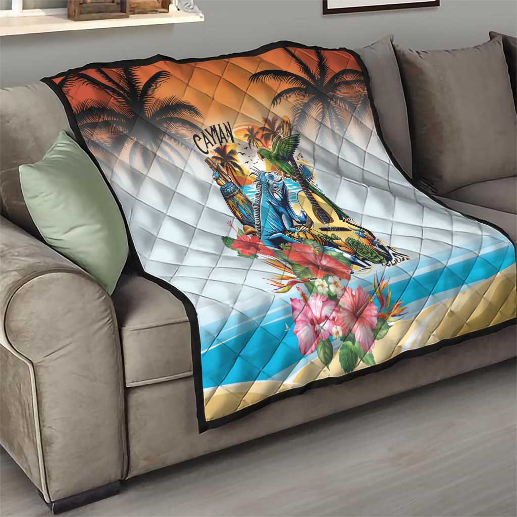 Cayman Islands Quilt Iguanas And Parrot Hisbius Flower - Wonder Print Shop