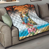 Cayman Islands Quilt Iguanas And Parrot Hisbius Flower - Wonder Print Shop