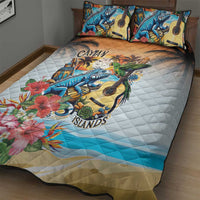 Cayman Islands Quilt Bed Set Iguanas And Parrot Hisbius Flower - Wonder Print Shop