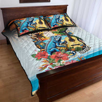 Cayman Islands Quilt Bed Set Iguanas And Parrot Hisbius Flower - Wonder Print Shop