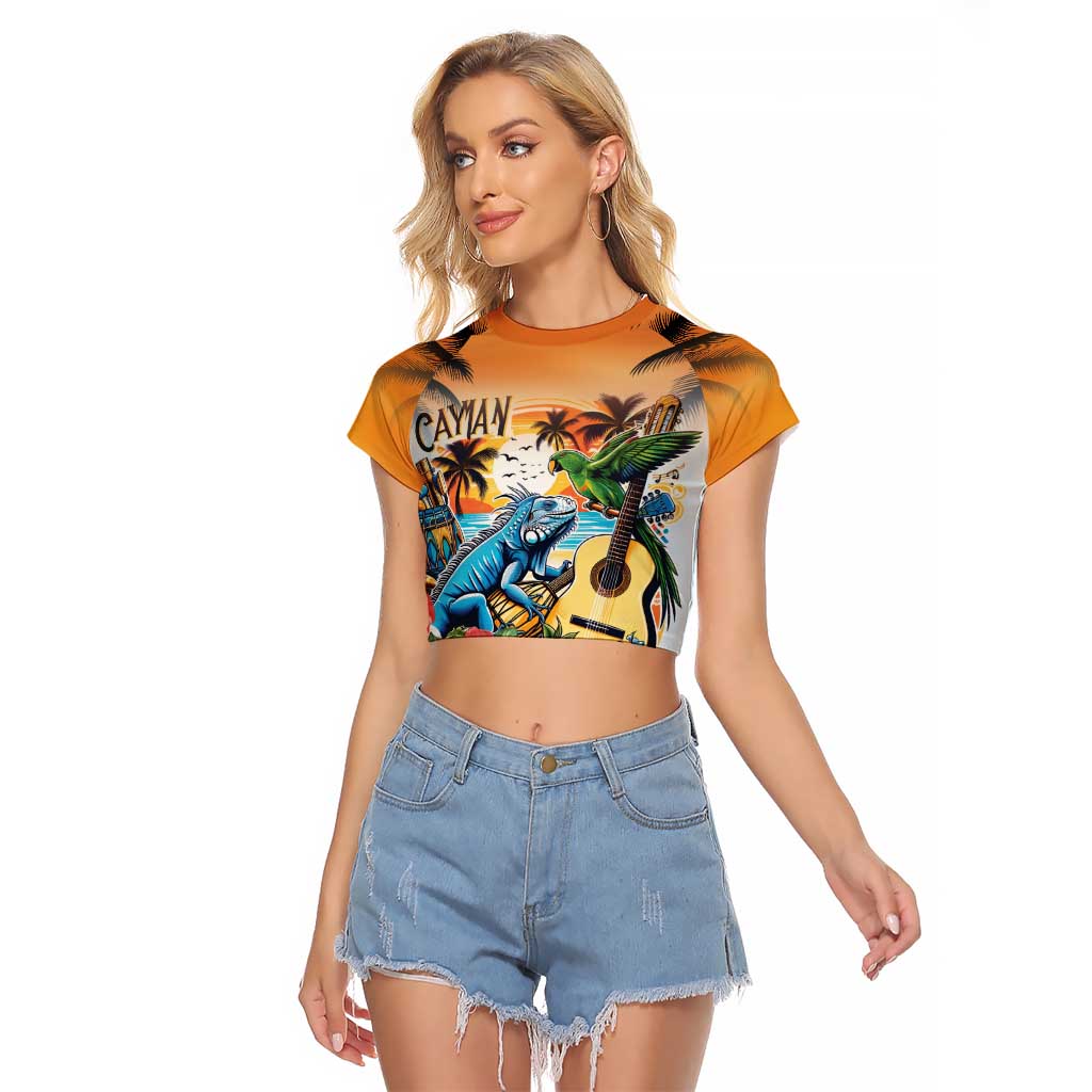 Cayman Islands Raglan Cropped T Shirt Iguanas And Parrot Hisbius Flower - Wonder Print Shop