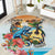 Cayman Islands Round Carpet Iguanas And Parrot Hisbius Flower - Wonder Print Shop