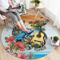 Cayman Islands Round Carpet Iguanas And Parrot Hisbius Flower - Wonder Print Shop