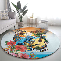 Cayman Islands Round Carpet Iguanas And Parrot Hisbius Flower - Wonder Print Shop