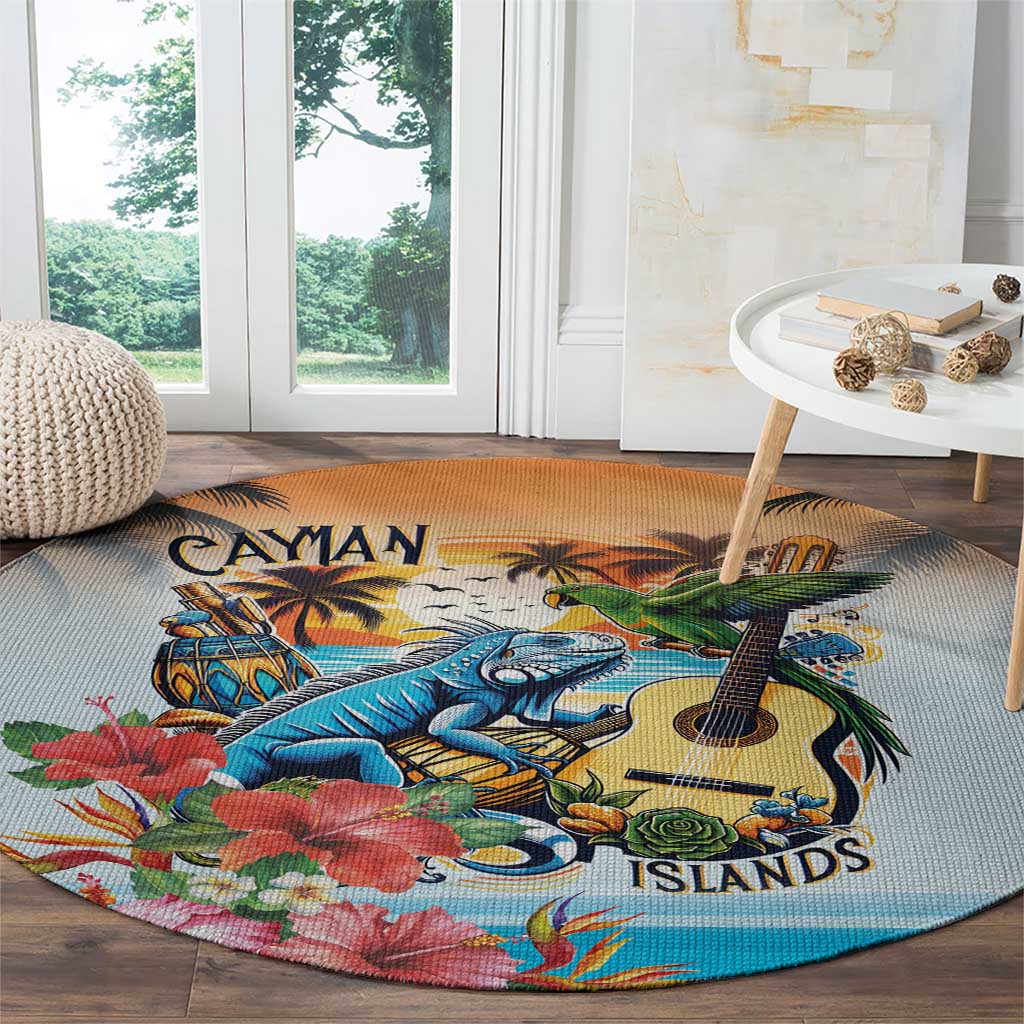 Cayman Islands Round Carpet Iguanas And Parrot Hisbius Flower - Wonder Print Shop