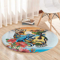 Cayman Islands Round Carpet Iguanas And Parrot Hisbius Flower - Wonder Print Shop