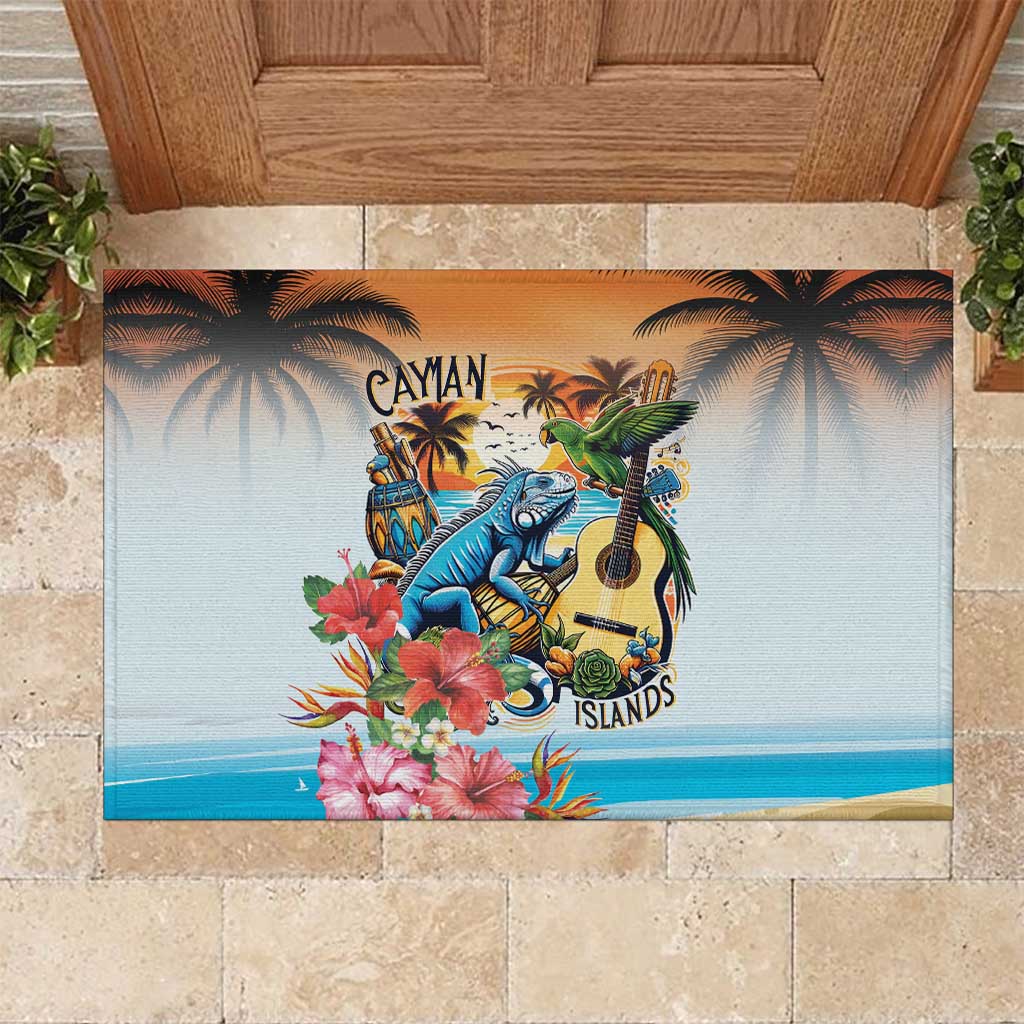 Cayman Islands Rubber Doormat Iguanas And Parrot Hisbius Flower - Wonder Print Shop
