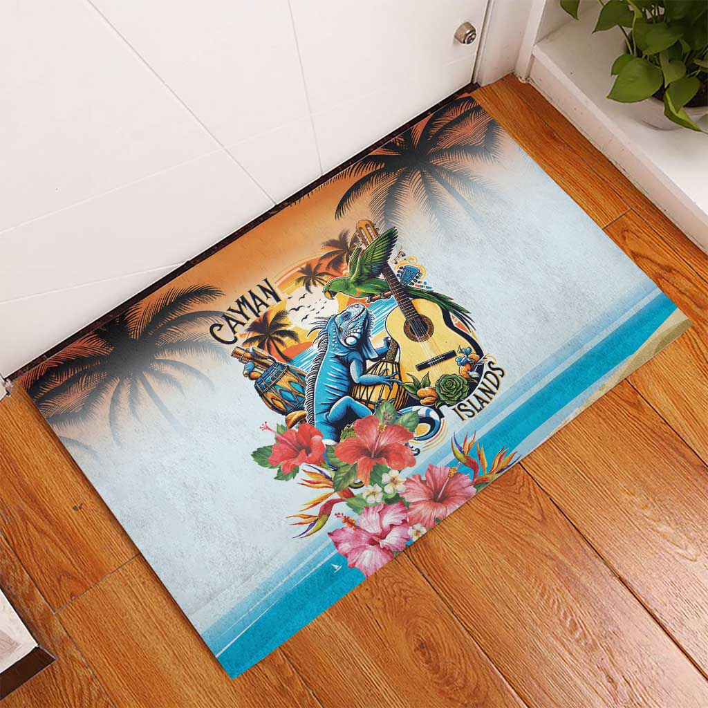 Cayman Islands Rubber Doormat Iguanas And Parrot Hisbius Flower - Wonder Print Shop