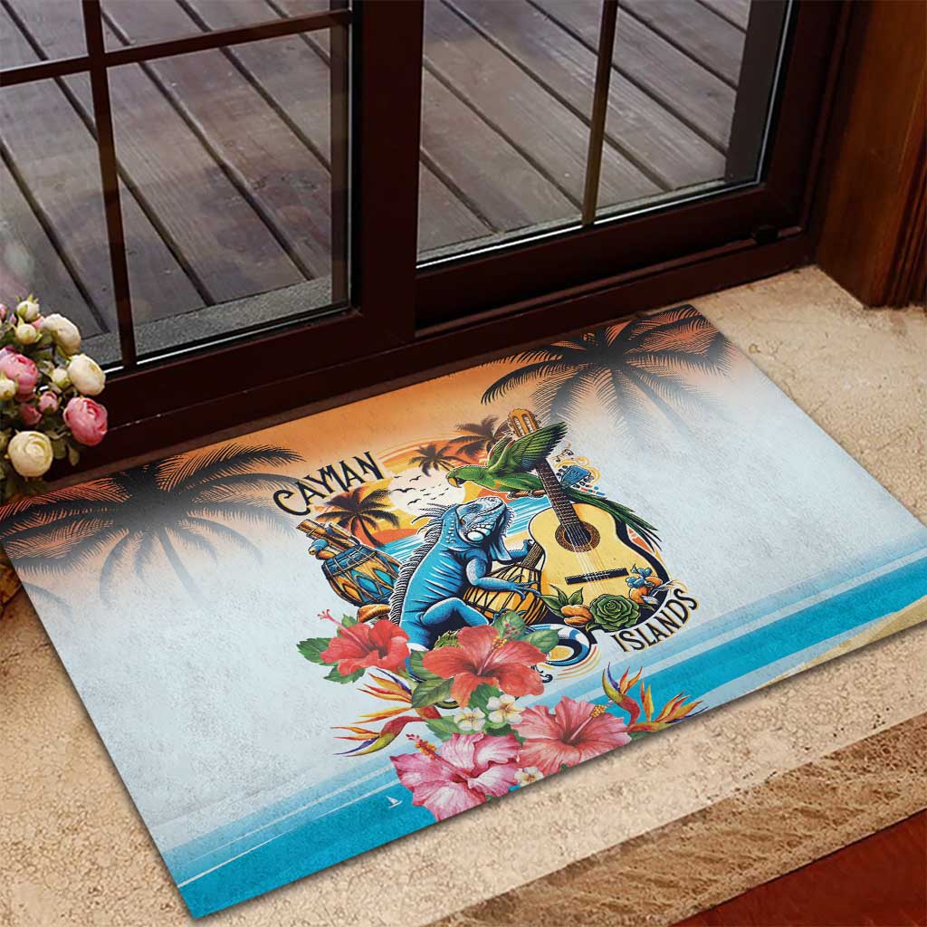 Cayman Islands Rubber Doormat Iguanas And Parrot Hisbius Flower - Wonder Print Shop