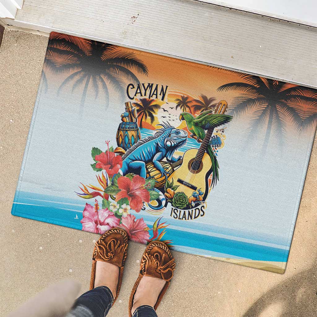Cayman Islands Rubber Doormat Iguanas And Parrot Hisbius Flower - Wonder Print Shop