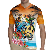 Cayman Islands Rugby Jersey Iguanas And Parrot Hisbius Flower - Wonder Print Shop