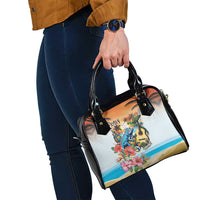 Cayman Islands Shoulder Handbag Iguanas And Parrot Hisbius Flower - Wonder Print Shop