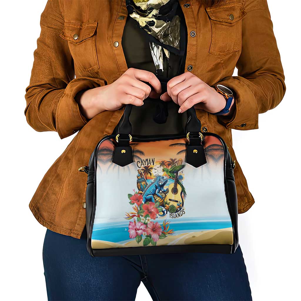 Cayman Islands Shoulder Handbag Iguanas And Parrot Hisbius Flower - Wonder Print Shop