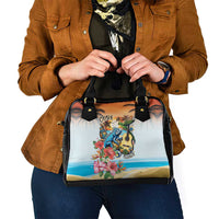 Cayman Islands Shoulder Handbag Iguanas And Parrot Hisbius Flower - Wonder Print Shop