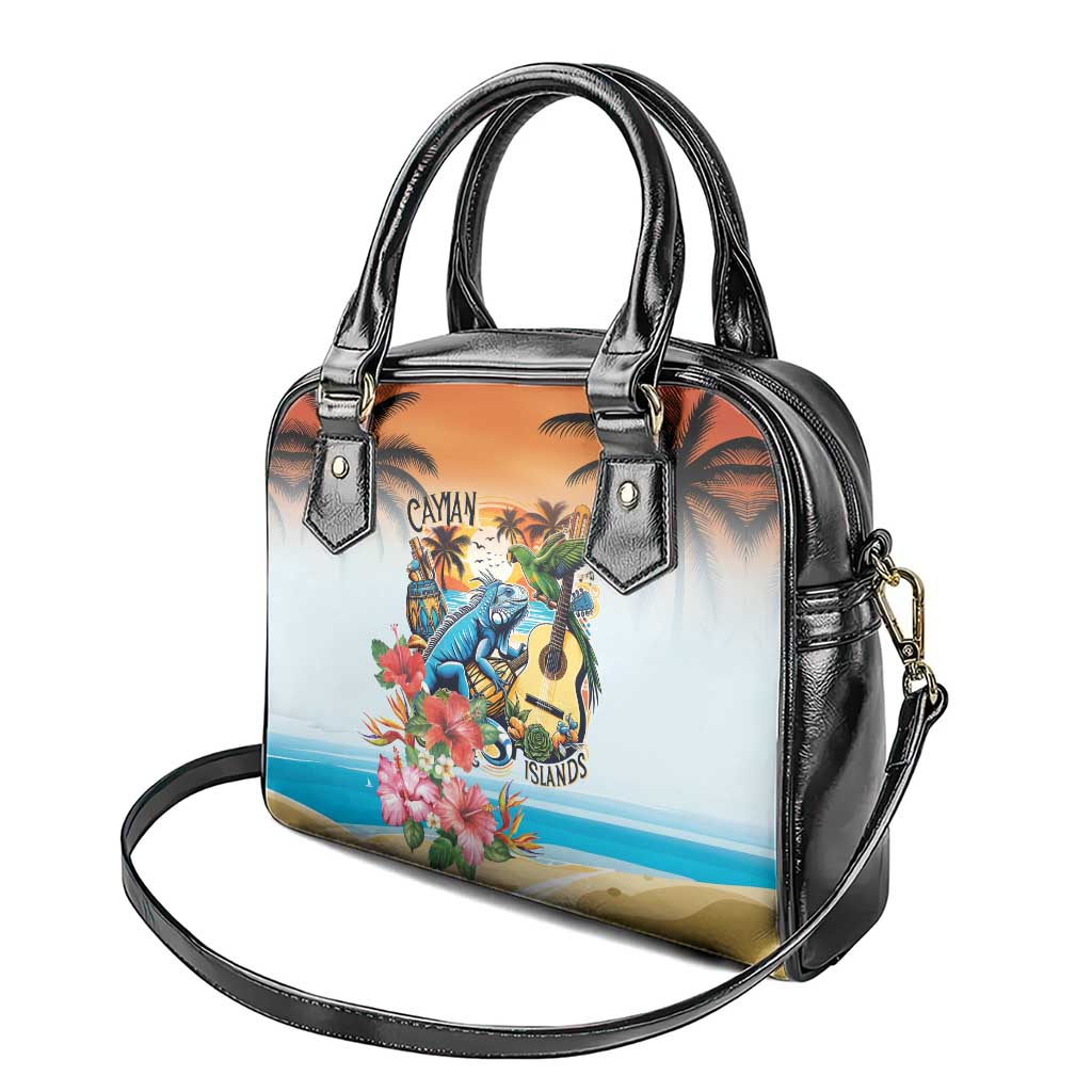 Cayman Islands Shoulder Handbag Iguanas And Parrot Hisbius Flower - Wonder Print Shop