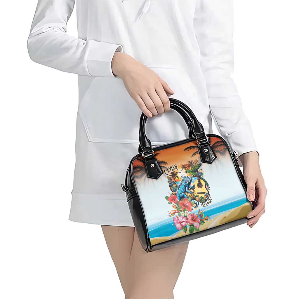Cayman Islands Shoulder Handbag Iguanas And Parrot Hisbius Flower - Wonder Print Shop