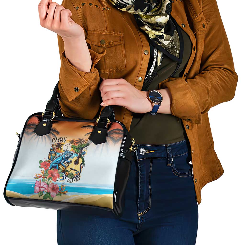 Cayman Islands Shoulder Handbag Iguanas And Parrot Hisbius Flower - Wonder Print Shop