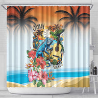 Cayman Islands Shower Curtain Iguanas And Parrot Hisbius Flower - Wonder Print Shop