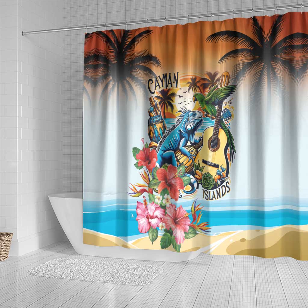 Cayman Islands Shower Curtain Iguanas And Parrot Hisbius Flower - Wonder Print Shop