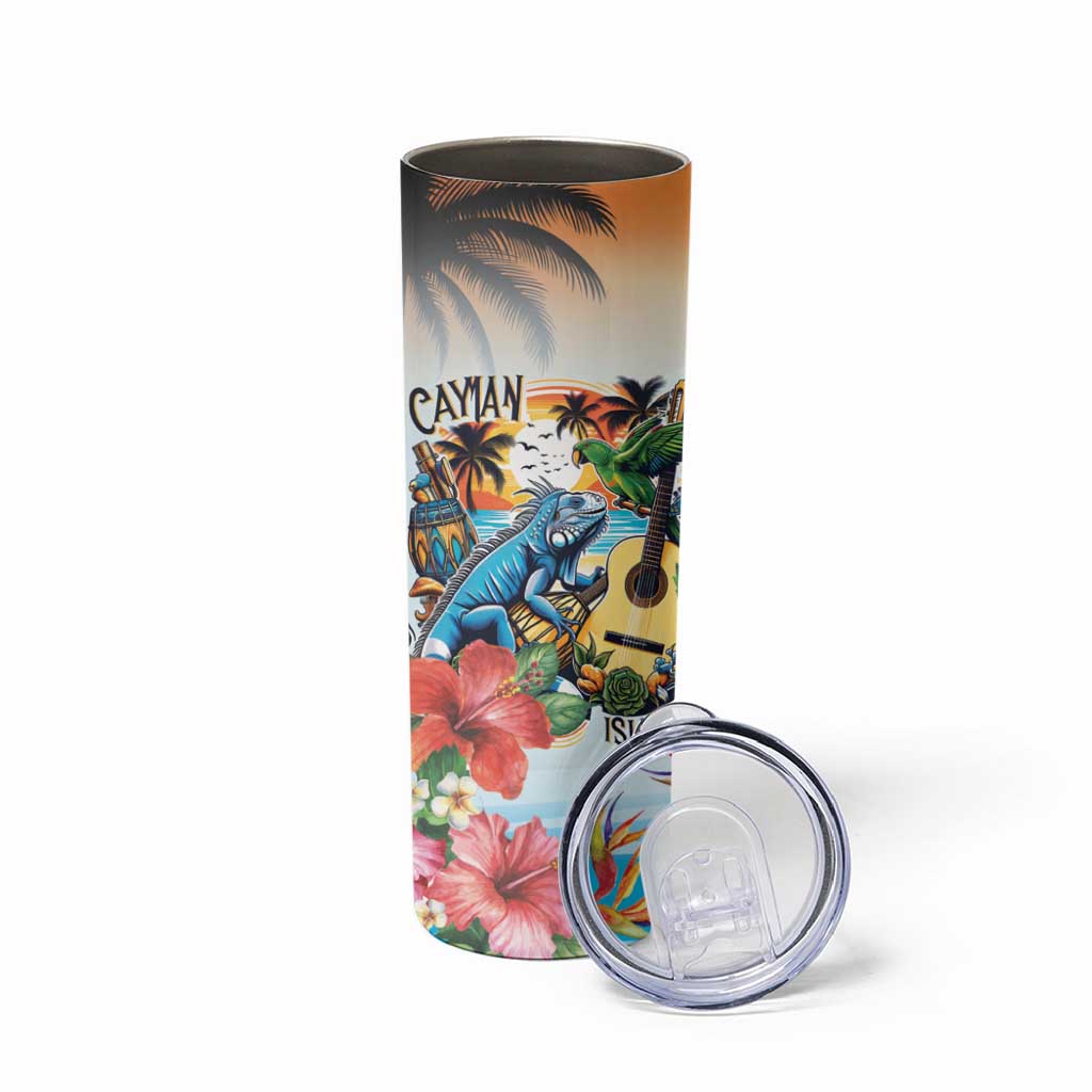 Cayman Islands Skinny Tumbler Iguanas And Parrot Hisbius Flower - Wonder Print Shop