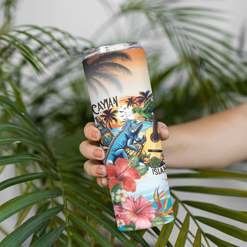 Cayman Islands Skinny Tumbler Iguanas And Parrot Hisbius Flower - Wonder Print Shop