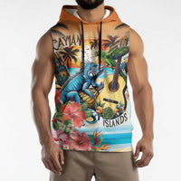 Cayman Islands Sleeveless Hoodie Iguanas And Parrot Hisbius Flower - Wonder Print Shop
