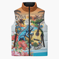 Cayman Islands Sleeveless Puffer Jacket Iguanas And Parrot Hisbius Flower - Wonder Print Shop