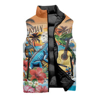Cayman Islands Sleeveless Puffer Jacket Iguanas And Parrot Hisbius Flower - Wonder Print Shop