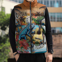 Cayman Islands Sleeveless Puffer Jacket Iguanas And Parrot Hisbius Flower - Wonder Print Shop