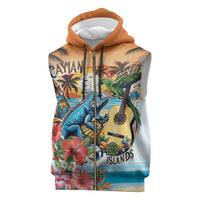 Cayman Islands Sleeveless Zip Hoodie Iguanas And Parrot Hisbius Flower - Wonder Print Shop