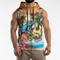 Cayman Islands Sleeveless Zip Hoodie Iguanas And Parrot Hisbius Flower - Wonder Print Shop