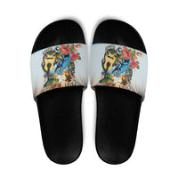 Cayman Islands Slide Sandals Iguanas And Parrot Hisbius Flower - Wonder Print Shop