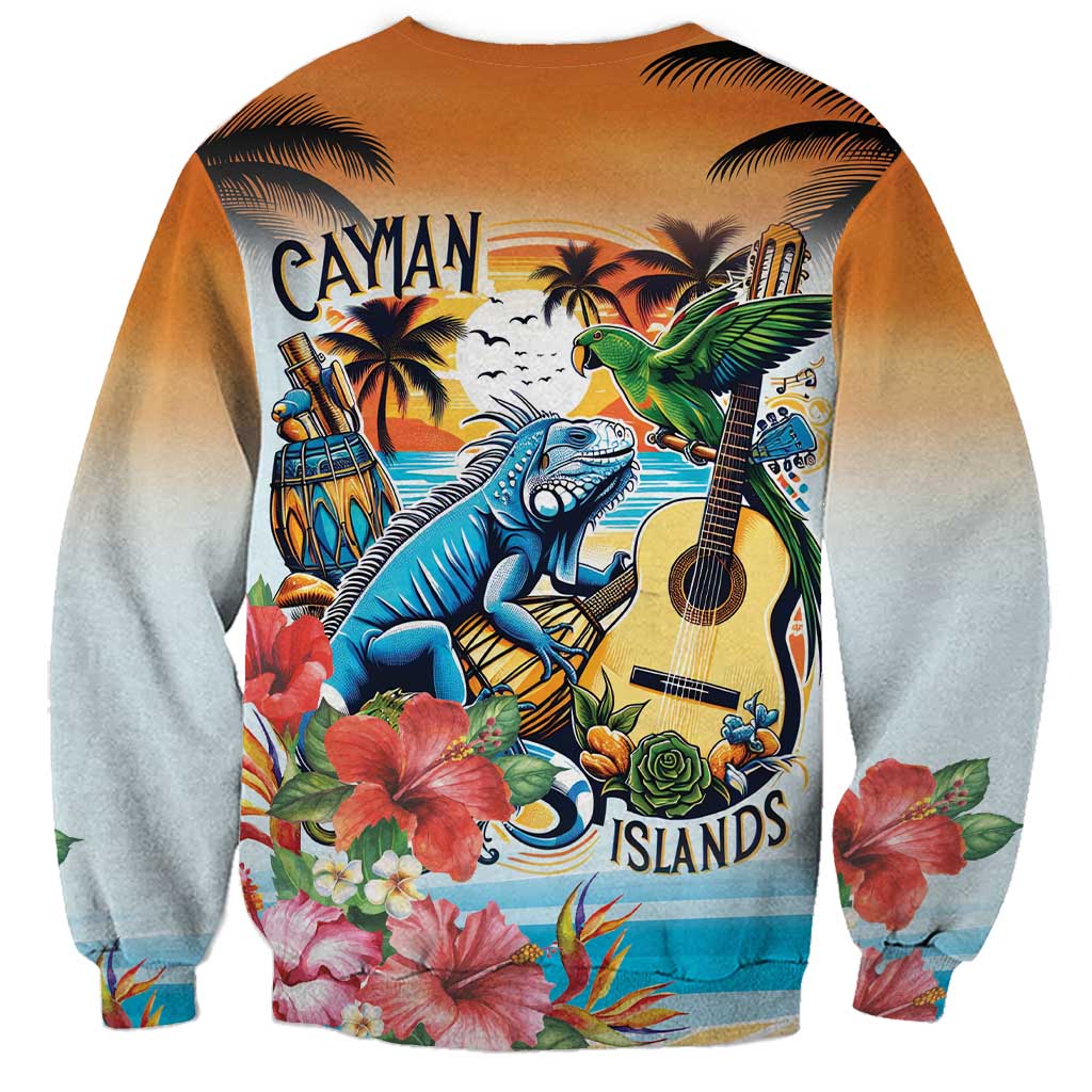 Cayman Islands Sweatshirt Iguanas And Parrot Hisbius Flower - Wonder Print Shop