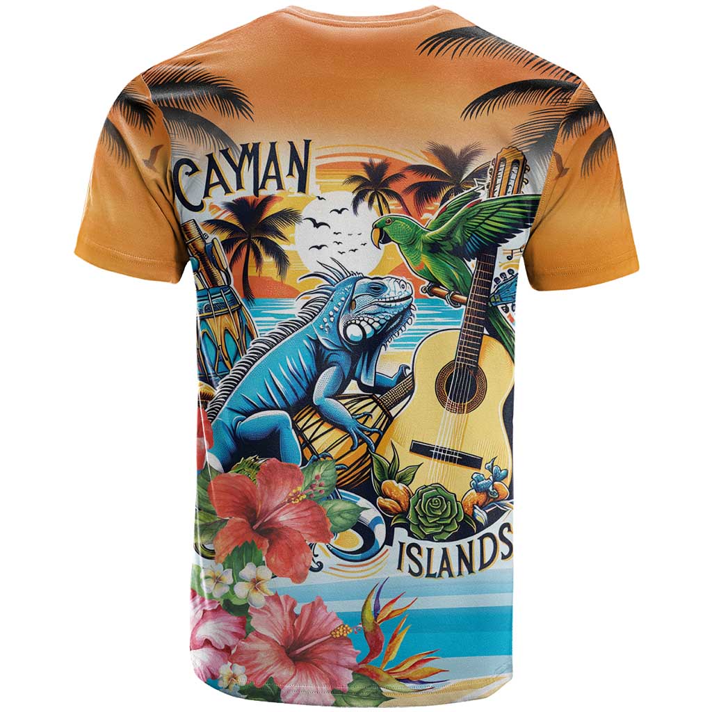 Cayman Islands T Shirt Iguanas And Parrot Hisbius Flower - Wonder Print Shop