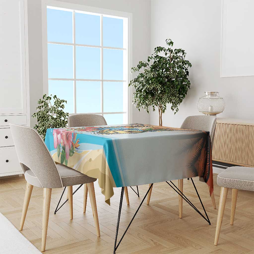 Cayman Islands Tablecloth Iguanas And Parrot Hisbius Flower - Wonder Print Shop