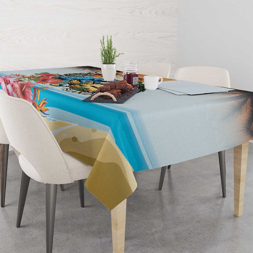Cayman Islands Tablecloth Iguanas And Parrot Hisbius Flower - Wonder Print Shop