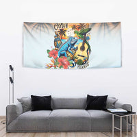 Cayman Islands Tapestry Iguanas And Parrot Hisbius Flower - Wonder Print Shop