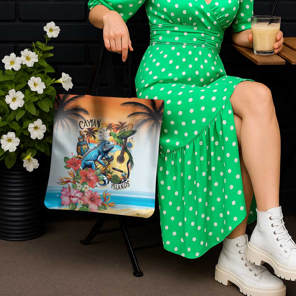 Cayman Islands Tote Bag Iguanas And Parrot Hisbius Flower - Wonder Print Shop