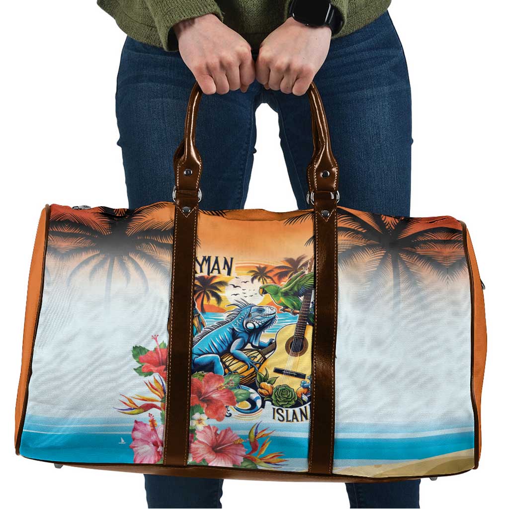 Cayman Islands Travel Bag Iguanas And Parrot Hisbius Flower - Wonder Print Shop