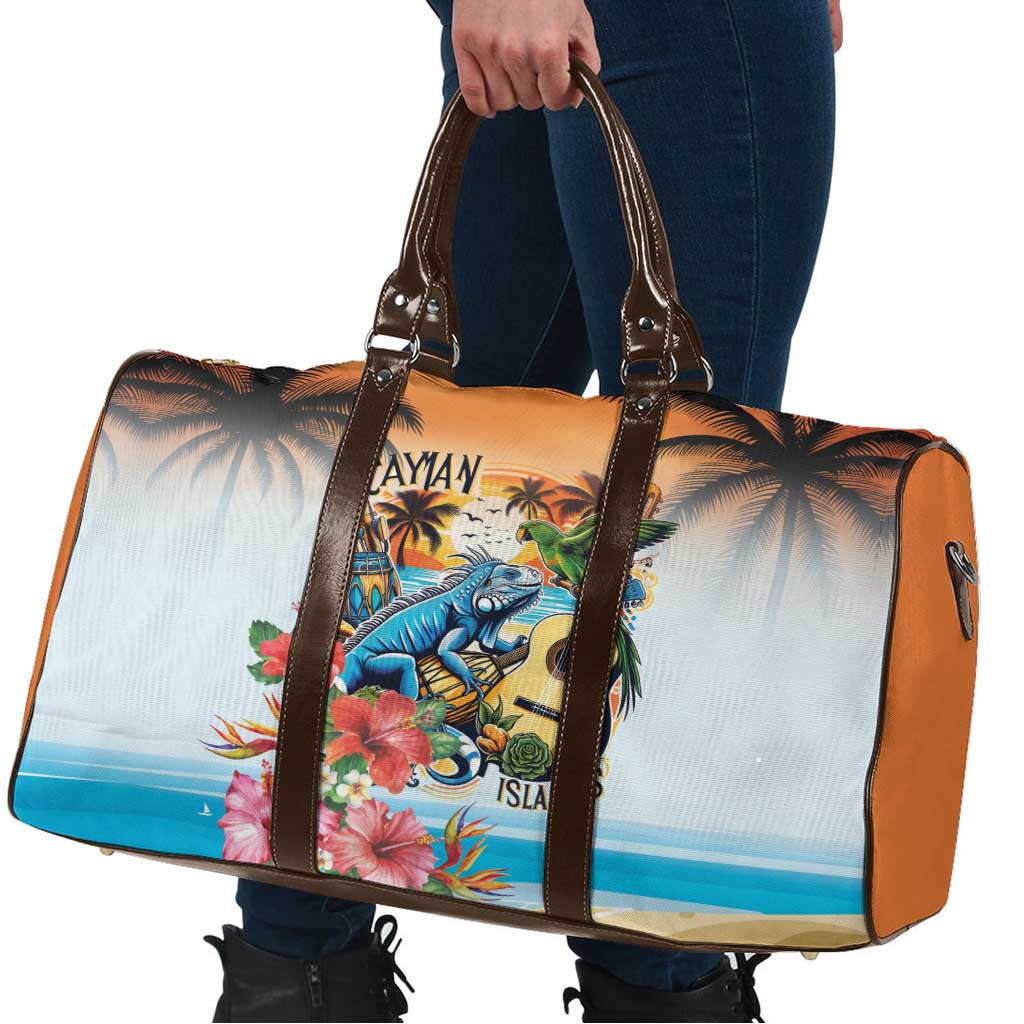 Cayman Islands Travel Bag Iguanas And Parrot Hisbius Flower - Wonder Print Shop
