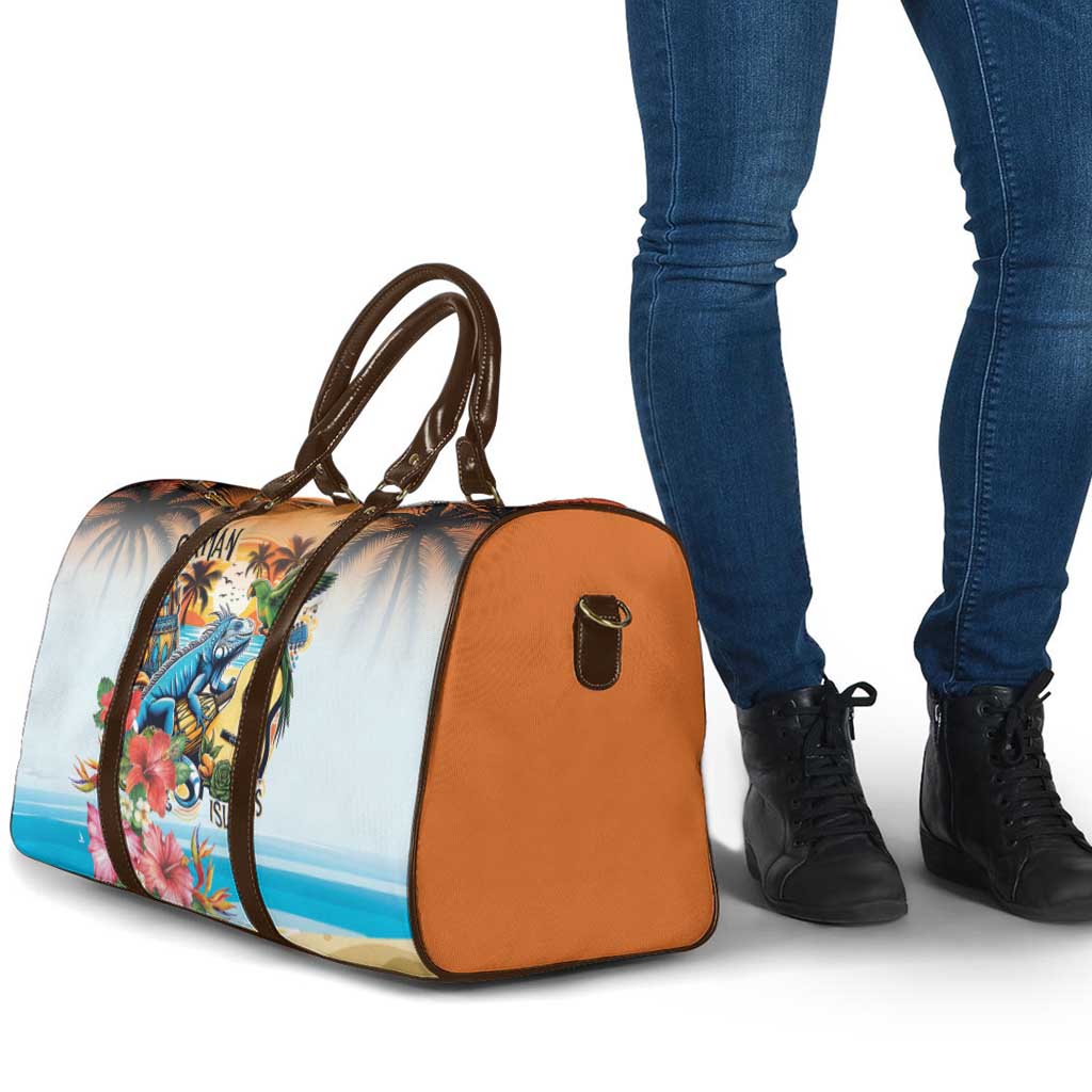 Cayman Islands Travel Bag Iguanas And Parrot Hisbius Flower - Wonder Print Shop