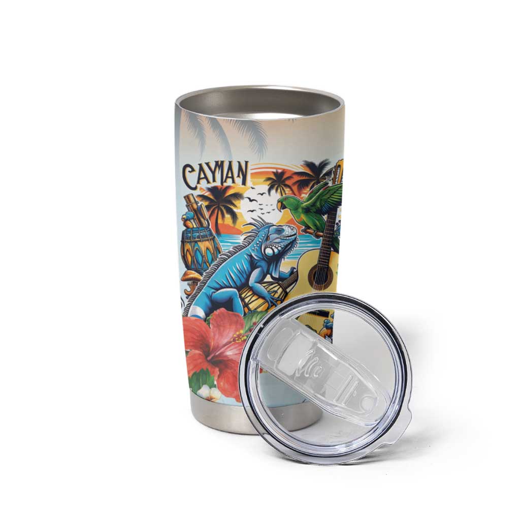 Cayman Islands Tumbler Cup Iguanas And Parrot Hisbius Flower - Wonder Print Shop