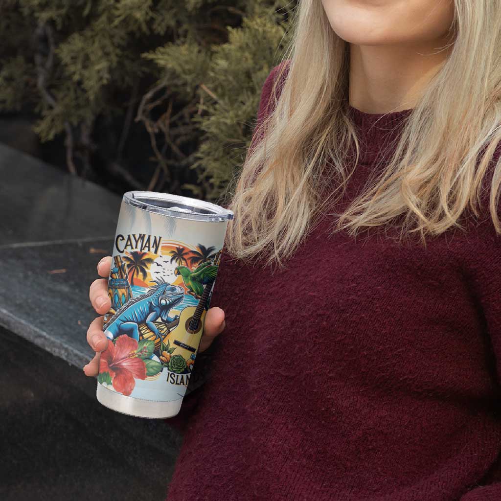 Cayman Islands Tumbler Cup Iguanas And Parrot Hisbius Flower - Wonder Print Shop