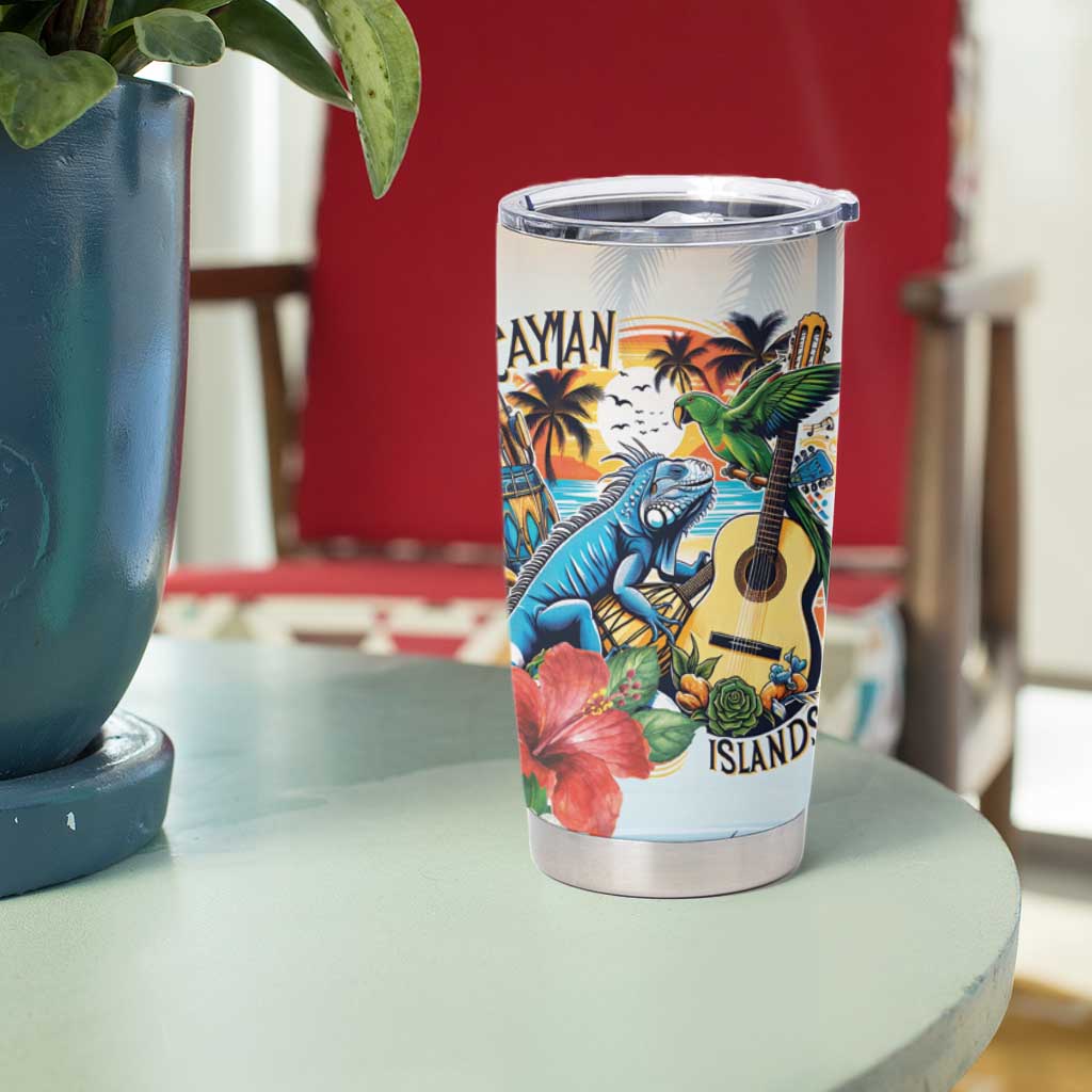 Cayman Islands Tumbler Cup Iguanas And Parrot Hisbius Flower - Wonder Print Shop